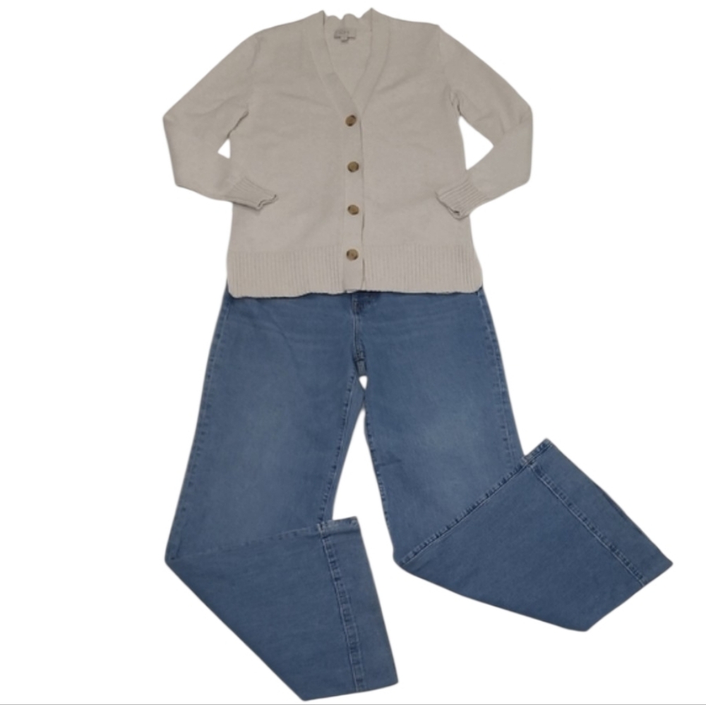 LOFT Button Up Knit Cardigan V-Neck Button Front Ribbed Retro Sweater Jacket